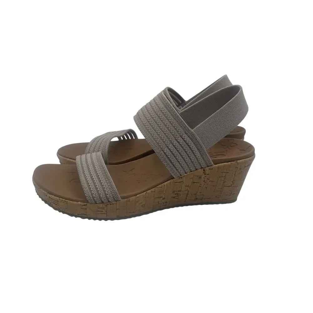 Skechers Beverlee Sheer Luck Heels Sandals Wedge Taupe Comfort Womens 9.5